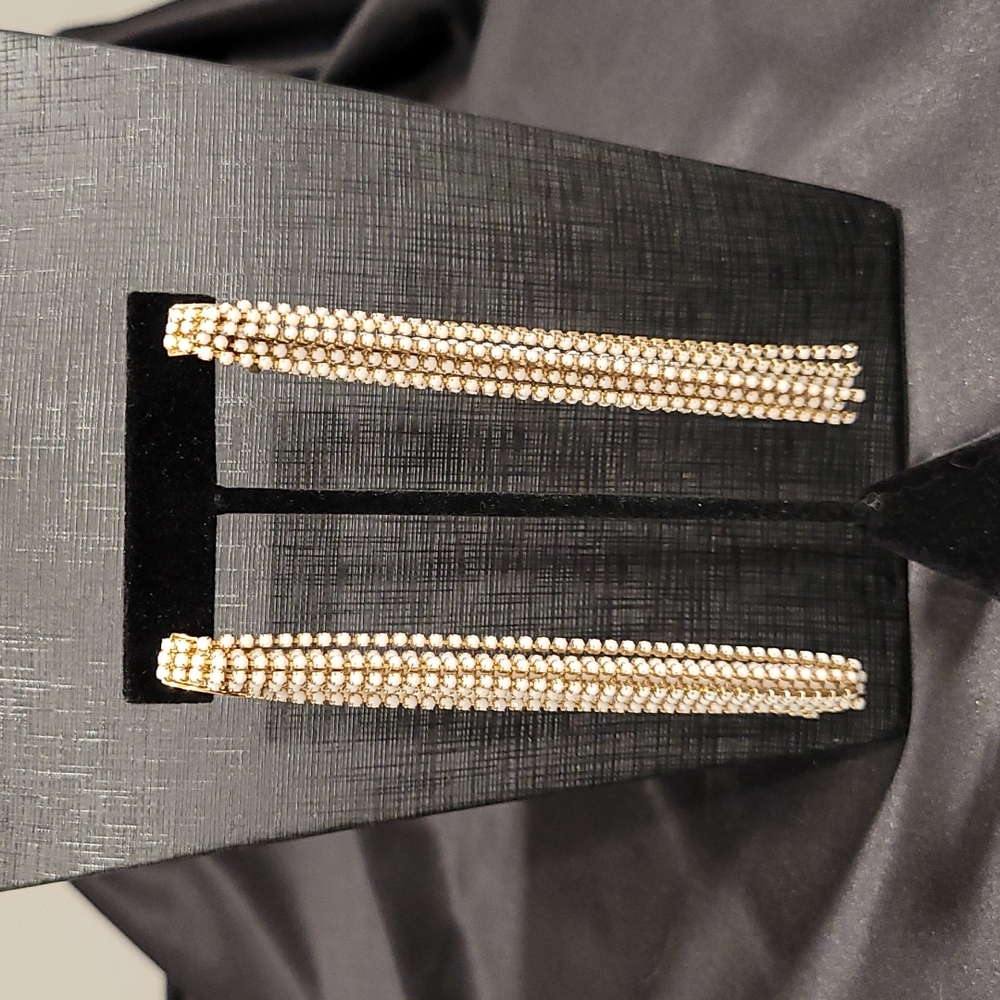 Gold mix metal & White Long Dangle Earrings